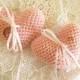 Pink Wedding Ring Pillow, Heart Ring Bearer, Crochet Ring Pillow, Soft Pink