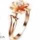 Unique Diamond Engagement Ring in 14K Rose Gold  Leaf and Flower Solitaire Ring Nature Inspired Engagement Ring