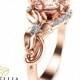 Unique 2 Carat Morganite Ring Leaf Design Morganite Engagement Ring in 14K Rose Gold Vintage Style Morganite Ring