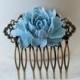 Dusky Blue Rose Flower Matte Antique Bronze Filigree Hair Comb. Vintage Inspired Bridal Hair Comb, Bridesmaids Gift, Wedding Hair Accessory