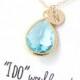 Aqua Blue / Gold Teardrop Necklace - Aquamarine Bridesmaid Necklace - Bridesmaid Gift Jewelry - Aqua and Gold Necklace - NB1