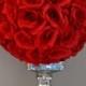 Premium soft silk RED flower ball, WEDDING CENTERPIECE, wedding pomander kissing ball, flower girl 7" 8" 10" 12 14" 16" 18"