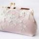 Bridal Clutch with Magnolia Flower Vine Lace in Blush Pink and Rose Gold 8-inches