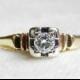 Art Deco Engagement Ring Old European Cut Diamond 0.20 carat 14k Yellow 14k White Gold