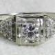 Vintage Engagement Ring Desirable Transitional Cut 0.21 ctw Diamond Art Deco Engagement Ring 14k White Gold