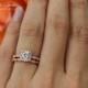 3/4 Carat Halo Wedding Set, Vintage Bridal Rings, Man Made Diamond Simulants, Art Deco, Engagement Rings, Sterling Silver & ROSE Gold