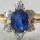 Sapphire Engagement Ring Genuine 0.35ct Sapphire and 0.21cttw Diamond Ring set in 14k Yellow Gold Beautiful!