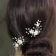 2 Bridal Hair Pin Set, Pearls Hair Accessories, Light Ivory White Swarovski Pearl Rhinestone Clear Crystal Silver Wedding  H004  -