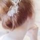 Mini bridal headpiece, feather hair pin, ivory bridal wedding hair accessories, handmade silk flower,  bridal hair piece Style 229