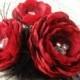 Red Bridal Headpiece-Beautiful  Vintage Inspired Floral Clip Headband-All ages Photo Prop Burgundy