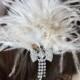 Feathered bridal headpiece, wedding hair accessories, white and champagne feathers, rhinestone adornment, ostrich feathers Style 218