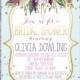Bridal Shower Invitation,WEDDING SHOWER INVITE,Floral bridal shower invitation,Gold Glitter Bridal Shower,Purple Floral Invitation,confetti
