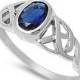 1.00 Carat Oval Cut Blue Sapphire Solitaire Bezel Set Celtic Design Twisted Knot Solid 925 Sterling Silver Solitaire Engagement Ring