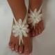 ivory Flower girl anklet embrodeired Beach wedding barefoot sandals bangle wedding anklet children's shoes flower kids princess