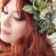 Flower crown, woodland hair wreath, green rose and ivy headpiece, woodland hair wreath, rustic hair accessory - Jade