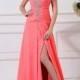 A Line Chiffon Sweetheart Beaded Pink Prom Dress