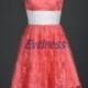 Watermelon lace bridesmaid dress 2016, short women gowns for wedding party,cheap v-neck bridesmaid gowns with white belt.