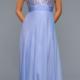 2015 Zipper V-neck Open Back Blue Crystals Tulle Chiffon Ruched Floor Length