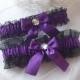 Wedding Garter Set - Purple with Black Sheer Organza and Rhinestones
