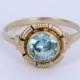 You are my Sunshine: 14K Deco Nouveau Blue Zircon Rosy Yellow Gold Engagement Ring - Size 5-5.75 - 1.25 Carat