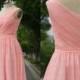 Short pink bridesmaid dress,pink wedding party dress,handmade chiffon bridesmaid dress,one shoulder prom dress/party dress