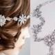 Rhinestone Headband Wedding, Bridal Head Chain, Art Deco Glam Weddings, Bridal Head band Gatsby Floral Crystal Hair Jewelry Accessories