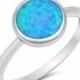 Round Cut Blue Opal Ring Solid 925 Sterling Silver Lab Created Blue Opal Solitaire Wedding Engagement Anniversary Blue Opal Ring