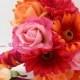 Bridal Bouquet Real Touch Gerbera Daisies, Real Touch Roses in Hot Pink and Orange with Groom's Boutonniere - Customize for Your Colors