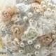 Brooch Bouquet, Champagne, Cream, Ivory, Wedding, Bridal, Jeweled, Lace, Tulle, Crystals, Pearls, Vintage, Gatsby Wedding