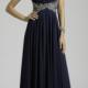 2015 Zipper Straps Crystals Dark Navy Chiffon Tulle Cap Sleeves Ruched Floor Length