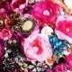 Handmade silk  Flower bouquet Hot Pink Color, Wedding Bouquet, Brooch Bouquet,  Bridal Bouquet, , jeweled bouquet,. wedding flowers