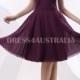 Buy Australia A-line Grape Halter With Flower Chiffon Knee Length Bridesmaid Dresses 8132029 at AU$130.15 - Dress4Australia.com.au