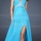 Split Front Sweetheart Beaded Blue Prom Gowns