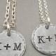 Matching Couples Necklaces - Couples Jewelry - Jewelry Set - Initial Necklace - Monogram Necklace - Hand Stamped - His & Hers Necklaces
