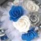 Wedding Bouquet,Bridal Bouquet,Paper Bridal Bouquet,Feathers / Pearls / Silver /Dark Blue Paper Bouquet,Silver Roses Bouquet,Dark Blue Roses
