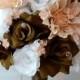 17 Piece Package Wedding Bouquet Bride Silk Flowers Bridal Party Bouquets Decorations Chocolate BROWN PEACH WHITE "Lily of Angeles" BRPI01