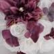 17 Piece Package Wedding Bouquet Bride Silk Flowers Bridal Party Bouquets Decoration MARSALA SANGRIA BURGUNDY White "Lily of Angeles" BUWT01