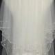 wedding veil, 2T beaded veil, fingertip veil, white ivory veil, handmade pearl veil + comb veil