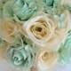 17 Piece Package Wedding Bridal Bouquet Silk Flowers Bouquets Maid Bridesmaid Party MINT IVORY RUSTIC Burlap Lace "Lily of Angeles" TIIV02