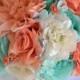 17 Piece Package Wedding Bridal Bouquet Silk Flowers Bouquets Maid Bridesmaid Party CORAL ROBIN’S Egg Blue SPA Pool "Lily of Angeles TICO01