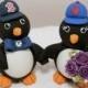 Holding hands penguin cake topper for a wedding cake, customizable, with banner