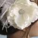 Ivory(White) Bridal Flower Hair Clip Wedding Accessory  Crystals Feathers Bridal Fascinator
