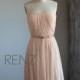 2015 Peach Bridesmaid dress, Blush Chiffon dress, a line Party dress, Formal dress, Sweetheart Strapless Prom dress knee length (B063)