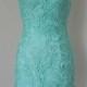 2015 Sheath Turquoise Blue Lace Short Bridesmaid Dress