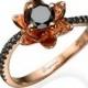 Flower Engagement Ring, Black Diamond Ring, Rose Gold Engagement Ring, black diamond engagement ring, Flower Band, Unique Engagement ring