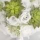 17 Piece Package Wedding Bridal Bouquet Silk Flowers Bouquets Bride Groom Maid Greenery SUCCULENT Light GREEN WHITE "Lily of Angeles" WTGR02