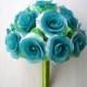 Turquoise Aqua Blue Wedding Bouquet with Fake Artificial Rose heads and Pearl decor Wedding Flowers Bridal Bridesmaid Bouquet Brooch Bouquet