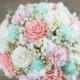 Bridal Bouquet,Woodland Bridal Bouquet,Pink/Baby Pink/Mint Bridal Bouquet,Rustic Bridal Bouquet, Keepsake Bridal Bouquet,Sola Flower Bouquet