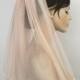 Bridal Tulle Veil, Soft Blush Pink, Lace Applique Trim, Unusual Veil, Unique Design, Handmade