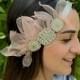 Bridal Flapper Headpiece, Wedding Head Piece, Rhinestone 40's Headband, Hair Accessory, Blush Pink Organza Flower, Handmade
